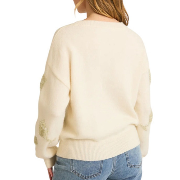 Gilli Women's Small Cream Silver Champagne Glasses Graphic Novelty Sweater - Picture 4 of 11
